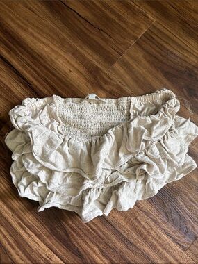 Altar'd State Cream Smocked Ruffle Crop Top